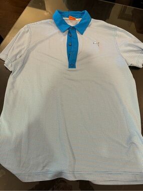 Puma Light Blue Micro-Check Polo with Bright Blue Collar